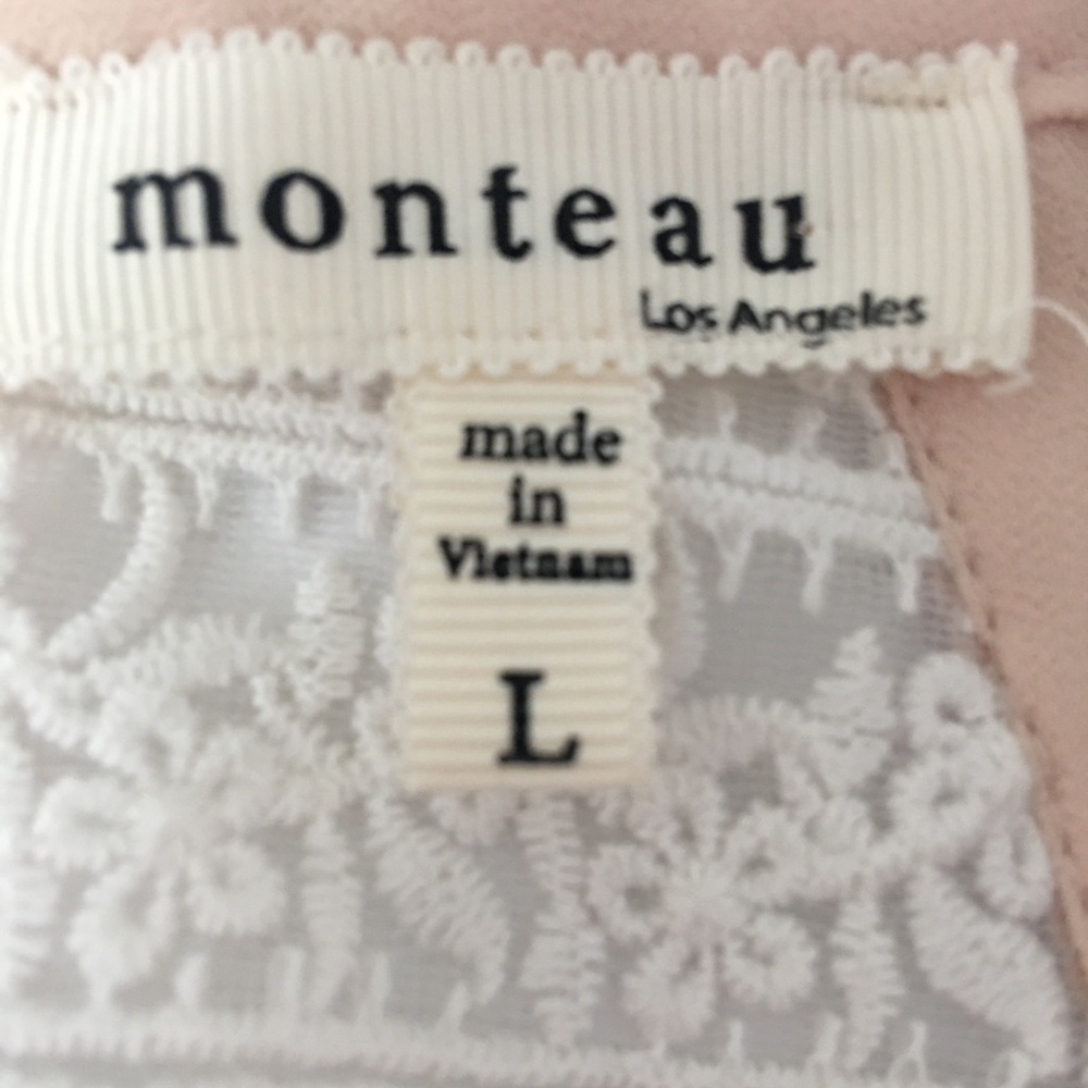 Monteau Los Angeles Peach Halter Top with White Lace Trim Size L - Picture 7 of 8